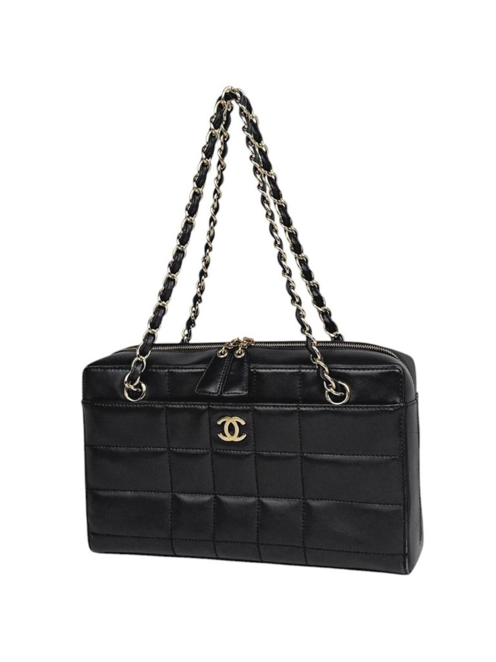 Chanel Tote Bag Choco Bar CC Logo Leather Black